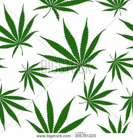 Green Cannabis Leaves Seamless Pattern, Hemp Weed Leaves Surface Pattern, Marijuana Repeat Pattern B