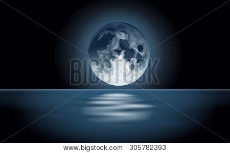 Full Moon Reflected On The Sea Illustration