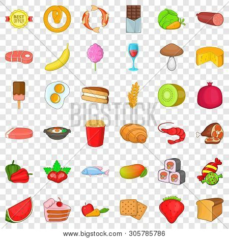 Fried Egg Icons Set. Cartoon Style Of 36 Fried Egg Vector Icons For Web For Any Design