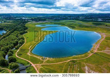 Aerial View Of Waverley Lake, Rotherham, South Yorkshire, Uk. Taken In June 2019