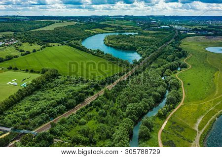 Aerial View Of Waverley Lake, Rotherham, South Yorkshire, Uk. Taken In June 2019