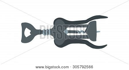 Hand Drawn Wing Corkscrew Illustration On White Background. Wine Cork Screw, Bottle Opener Equipment