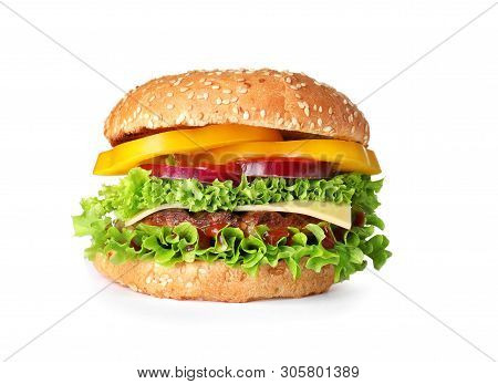 Tasty Fresh Burger With Cutlet Isolated On White