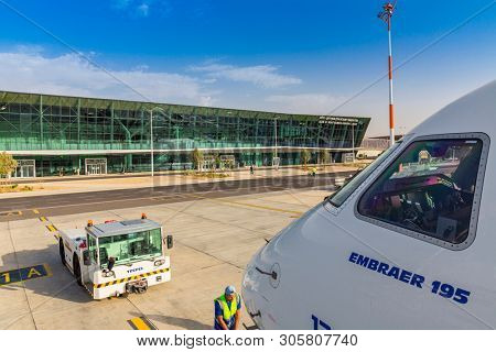 Eilat, ISRAEL, 2019: Terminal Of New Ramon International Airport in Eilat,  Arava desert, Israel.  