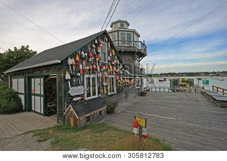Bass Harbor, Maine 07-30-2008 The Wharf At Bass Harbor With Exterior Walls Decorated With Wooden Lob