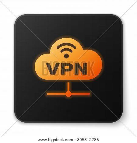 Orange Glowing Vpn Network Cloud Connection Icon Isolated On White Background. Social Technology. Cl