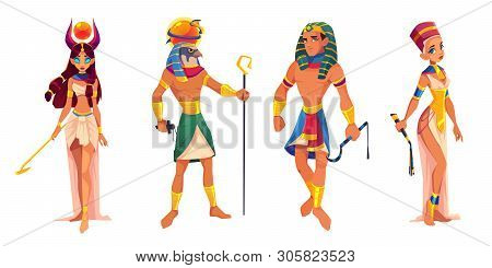Ancient Egypt Gods And Rulers Hathor, Ra, Pharaoh, Nefertiti, Egyptian Deities, King And Queen With 