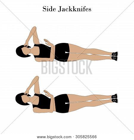 Side Jackknifes Exercise On The White Background. Vector Illustration