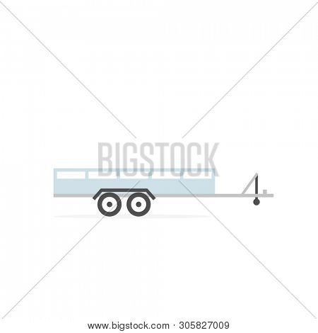 Large open car trailer icon. Clipart image isolated on white background