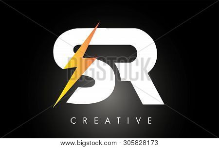 Sr Letter Logo Design With Lighting Thunder Bolt. Electric Bolt Letter Logo Vector Illustration.