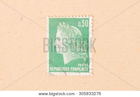 France - Circa 1970: A Stamp Printed In France Shows Portrait Of A Woman, Known As Liberty, After Eu