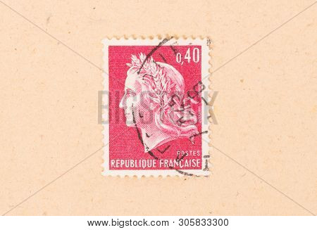 France - Circa 1970: A Stamp Printed In France Shows Portrait Of A Woman, Known As Liberty, After Eu