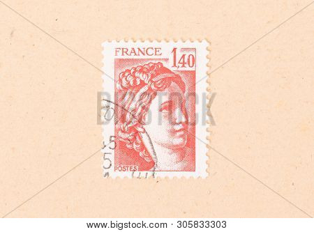 France - Circa 1970: A Stamp Printed In France Shows Portrait Of A Woman, Known As Liberty, After Eu