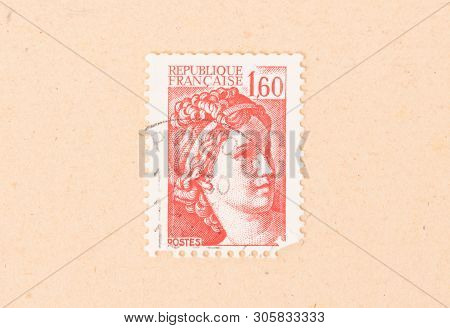 France - Circa 1970: A Stamp Printed In France Shows Portrait Of A Woman, Known As Liberty, After Eu