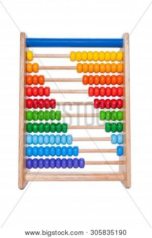 Colorful Toy Abacus To Learn Counting, Wooden Colorful Abacus Kids Toy Isolated On White