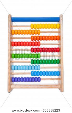 Colorful Toy Abacus To Learn Counting, Wooden Colorful Abacus Kids Toy Isolated On White