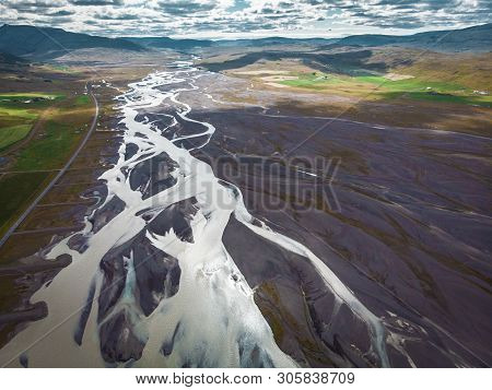 Long Snow Hills Like Web In Iceland
