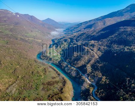 Aerial View Of River Drina In Bosnia And Herzegovina