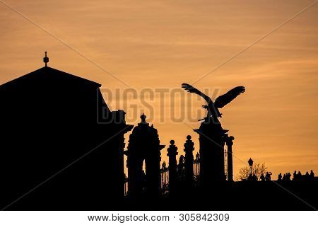 Budapest, Turul Statue Located In Royal Palace