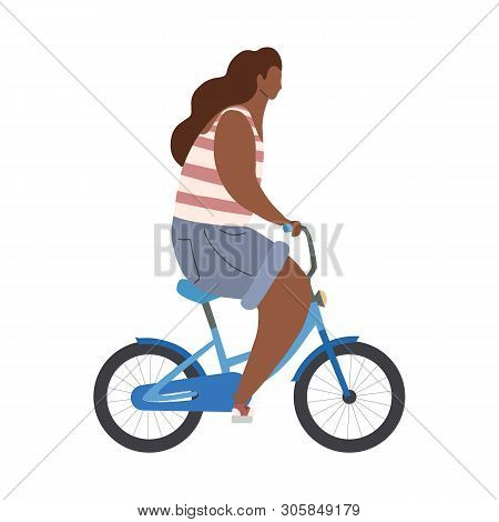 Active Modern Hipster African Girl On Blue Bike With Lamp. Modern Flat Illustration Side View. Summe