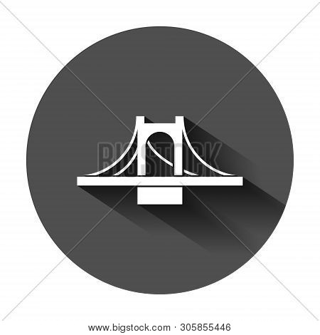 Bridge Sign Icon In Flat Style. Drawbridge Vector Illustration On Black Round Background With Long S