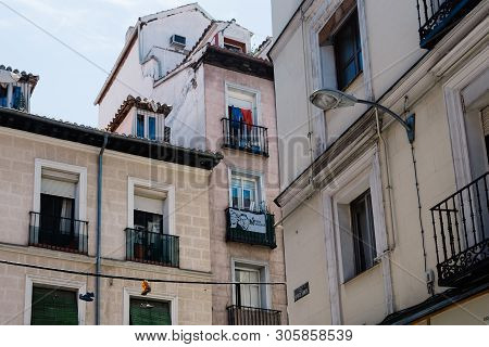 Madrid, Spain - June 9, 2019: Cityscape Of Malasana District In Madrid. Malasana Is One Of The Trend