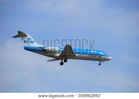 Amsterdam, The Netherlands - July 21st 2016: Ph-kzr  Klm Cityhopper Fokker F70, Approaching Polderba