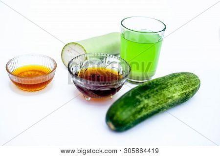 Bottle Gourd Face Pack Isolated On White I.e. Bottle Gourd Or Lauki Juice Well Mixed With Cucumber,