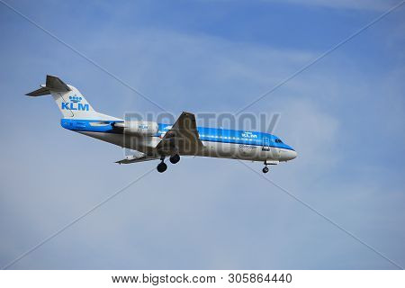 Amsterdam, The Netherlands - July 21st 2016: Ph-kzk  Klm Cityhopper Fokker F70, Approaching Polderba