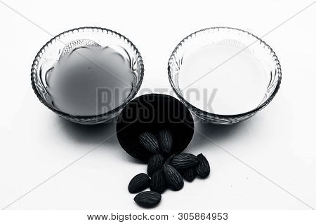 Milk Face Pack For Natural Instant Glow Isolated On White I.e. Raw Milk Well Mixed With Powdered Alm