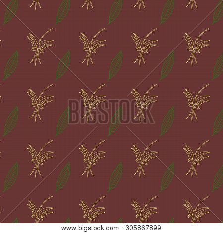Floral Cacao Vintage Pattern. Hand Drawn Vector Botanic Background.