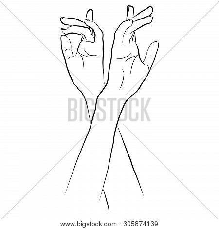 Vector Illustration Of Hands In Simple Outline Style