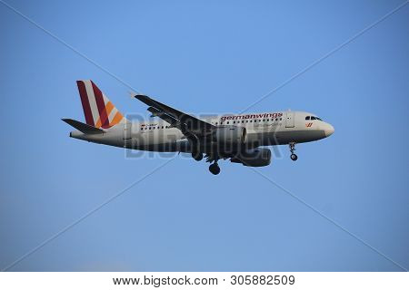 Amsterdam The Netherlands - January 14th 2018: D-aknf Germanwings Airbus A319-100 Approaching Schiph