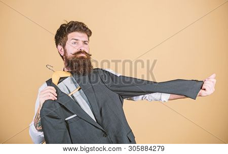 Custom Made Suit. Man Bearded Fashion Couturier Tailor. Elegant Custom Suit. Tailoring And Clothes D