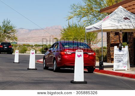 Las Vegas - Circa June 2019: Lyft Las Vegas Hub. Lyft And Uber Have Replaced Many Taxi Cabs With A S