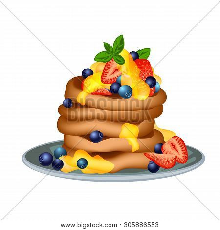 Cake With Honey Icon. Cartoon Of Cake With Honey Vector Icon For Web Design Isolated On White Backgr