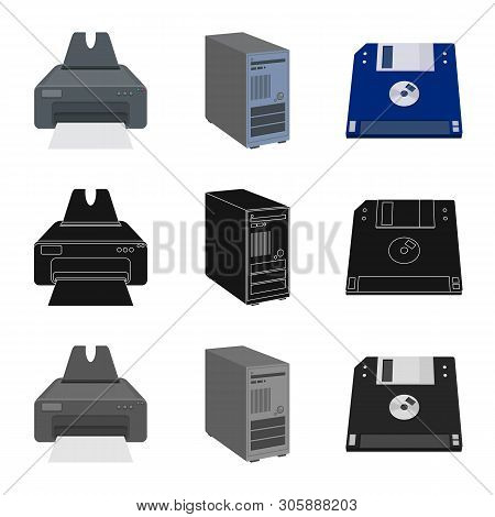 Vector Illustration Of Laptop And Device Symbol. Set Of Laptop And Server Stock Symbol For Web.