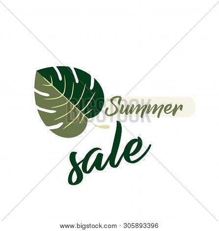Summer Sale - Vector Tropical Leaf Logo Mock-up. Logo Design For The Store - The Day Of Sale. Online
