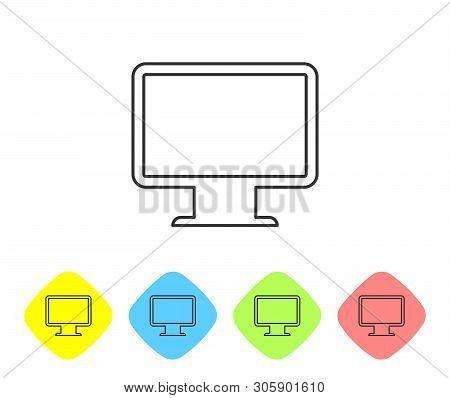Grey Computer Monitor Screen Line Icon Isolated On White Background. Electronic Device. Front View. 