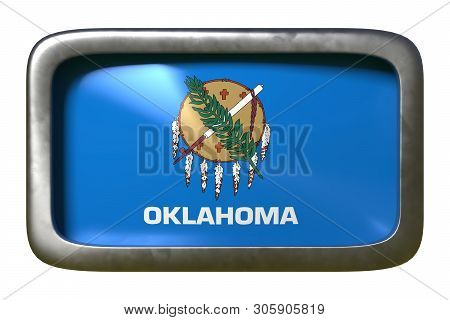 3d Rendering Of An Oklahoma State Flag Plate Isolated On White Background
