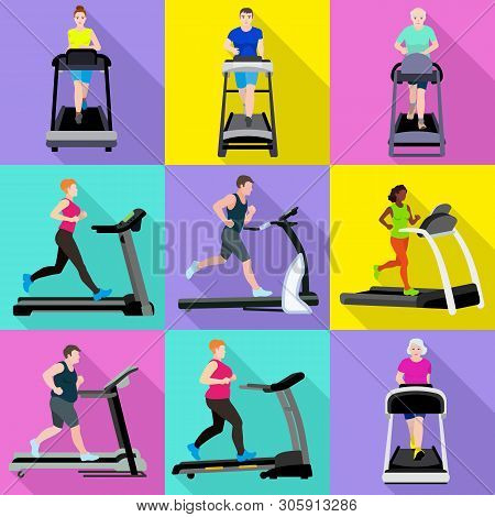 Treadmill Icons Set. Flat Set Of Treadmill Vector Icons For Web Design