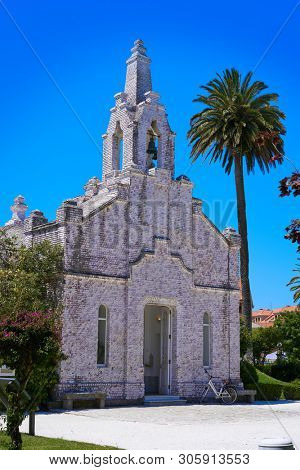 La toja island Toxa Chapel made of sea shells in Pontevedra Galicia Spain