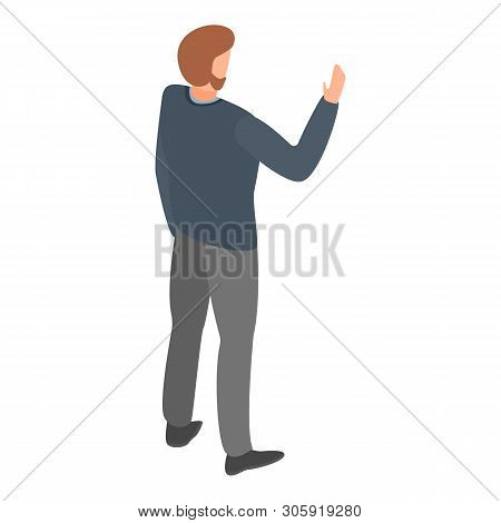 Bearded Man Hand Up Icon. Isometric Of Bearded Man Hand Up Vector Icon For Web Design Isolated On Wh