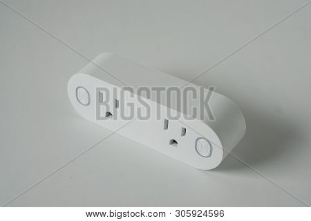 This Double Smart Wifi Plug Outlet Can Switch An Electric Device On Or Off Via Wi-fi. Isolated On A