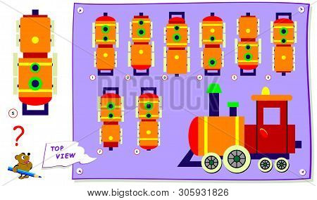 Logic Puzzle Game For Kids. Need To Find Correct Top View Of Locomotive. Worksheet For School Textbo