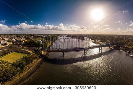 Aerial drone view of central area of Bundaberg, Queensland, Australia
