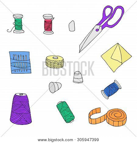 Hand Drawn Sewing Objects Collection. Handicraft Vector Set.