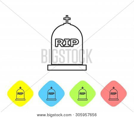 Grey Tombstone With Rip Written On It Line Icon Isolated On White Background. Grave Icon. Set Icon I