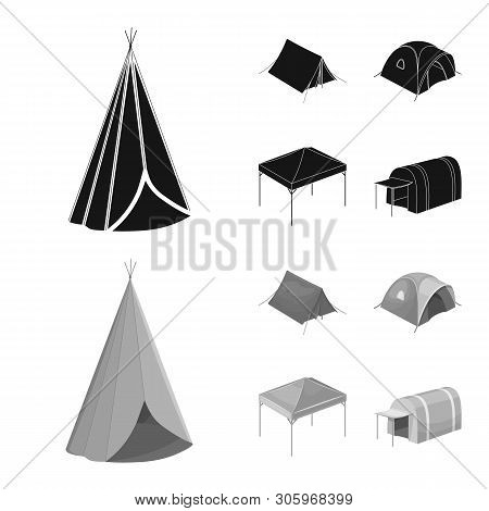 Vector Design Of Tent  And Camp Symbol. Set Of Tent  And Forest Vector Icon For Stock.
