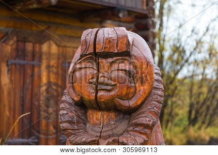 Esso, Kamchatka, Russia- 02 October 2014: Wooden, Carved Figures At The Exhibition Of The Kamchatka 